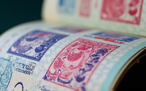 A close-up of a passport with visa stamps.